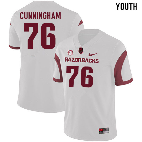 Youth #76 Myron Cunningham Arkansas Razorbacks College Football Jerseys Sale-White